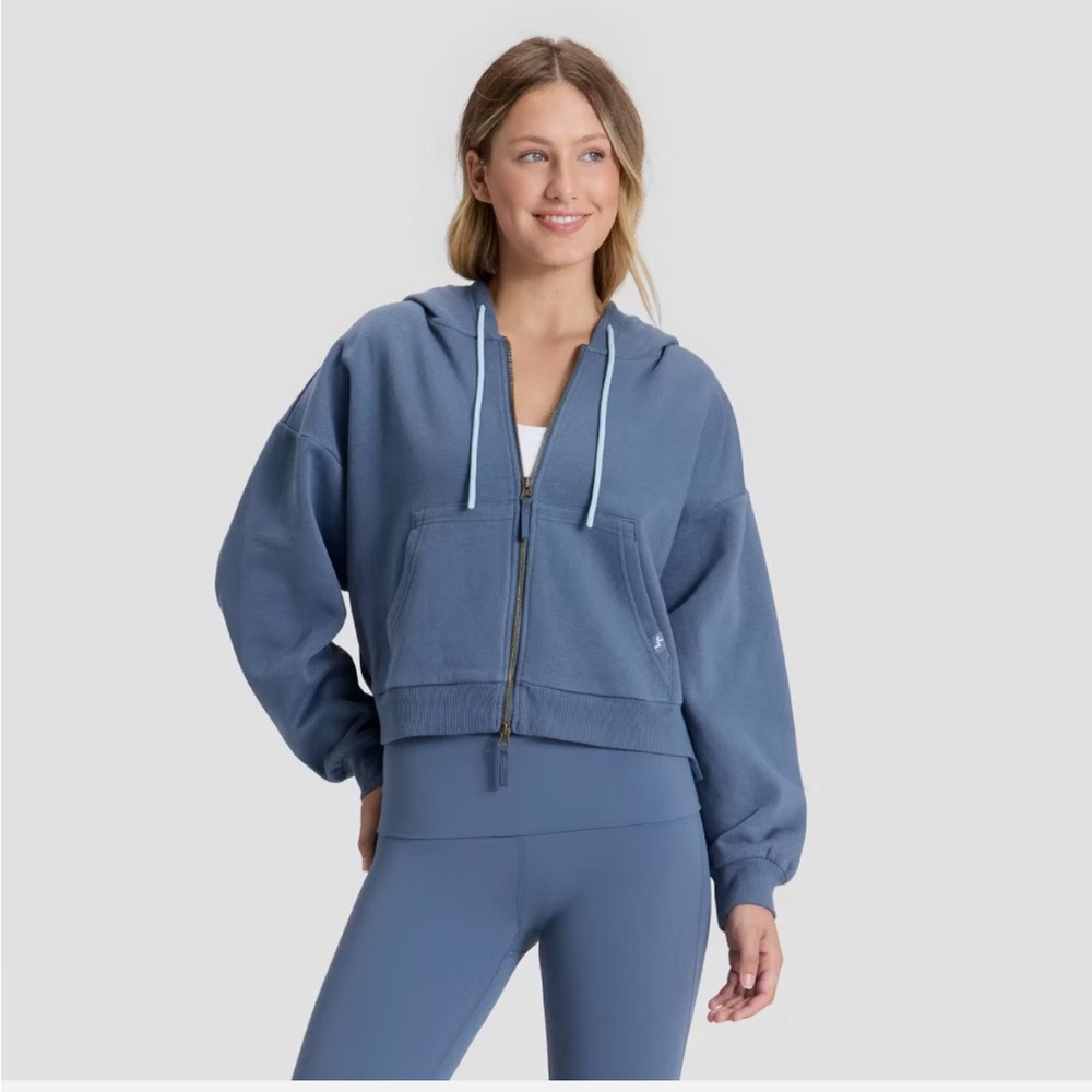 Women's Piped Cropped Full Zip Sweatshirt - JoyLab